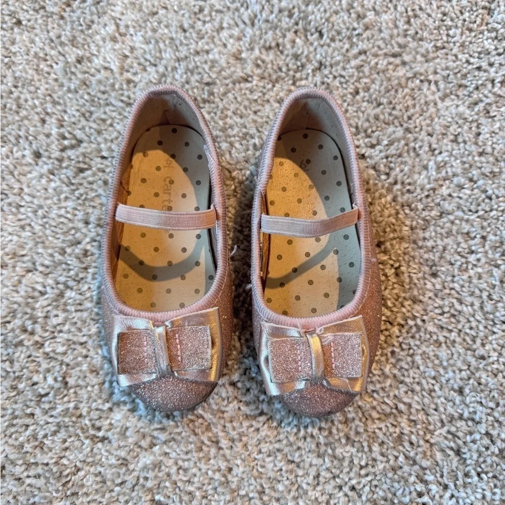 Carter's toddler girl pink glitter dress shoes slip on shoes with bow size 6